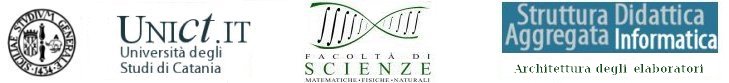 Loghi istituzionali: Siciliae Studium Generale 1434, Università di Catania, Facoltà di Scienze Matematiche, Fisiche, Naturali, Struttura Didattica Aggregata Informatica, Insegnamento di Architettura degli elaboratori