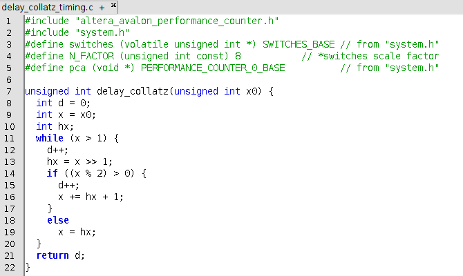 CPP directives and C function for the delay computation of a Collatz trajectory