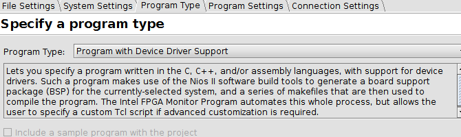 scelta del tipo di programma dell'applicazione nel Monitor Program