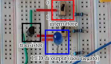 Particolare del circuito che corrisponde alla porta OR, al fine di illustrare visivamente il funzionamento degli interruttori