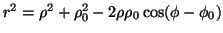 $ r^2=\rho^2+\rho_0^2-2\rho\rho_0\cos(\phi-\phi_0)$